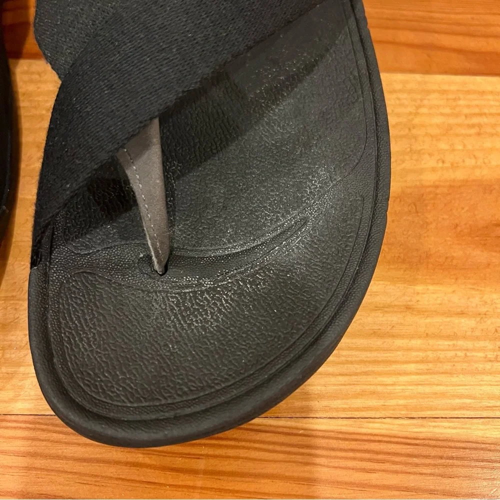 FitFlop Sandals Womens 9 Black Nylon Suede Sling Thong Toe Post Flip Flops - Picture 4 of 14